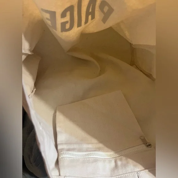 PAIGE Large Logo Natural Color Canvas Tote Inside Zip Pocket Travel Beach Shop - Picture 3 of 5